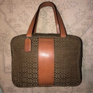 Y2K Rare Vintage Coach Signature Canvas Cosmetic Bag Leather Details Zip Around